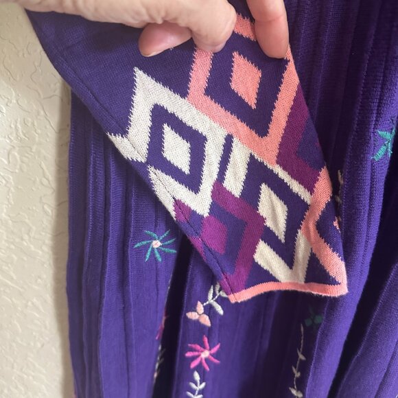 Sahalie Medium Purple Embroidered Sweater Pleated‎ Hippie Boho Cotton Knit Dress - Picture 10 of 14